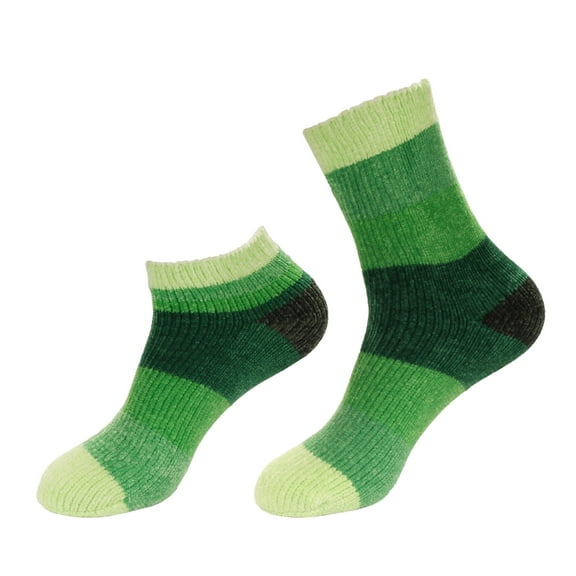 BambooMN Women's Chenille Fuzzy Color Block Crew Ankle Home Socks - Size(10-13)