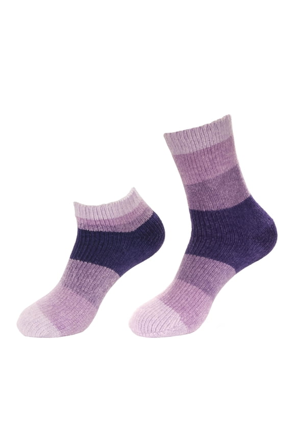 Women's Chenille Fuzzy Color Block Crew Ankle Home Socks