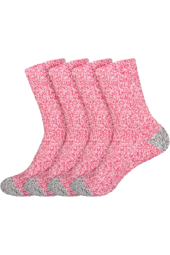 Women's Extra Large Soft Fuzzy Warm Cozy Comfy Fuzzy Plush Cute Solid Slipper Socks - Red Grey - 4 Pairs