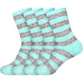 thumbnail image 1 of BambooMN Women's Soft Fuzzy Warm Cozy Comfy Fuzzy Plush Cute Striped Slipper Socks - Blue Grey - Extra Large - 4 Pairs, 1 of 7
