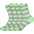 thumbnail image 1 of BambooMN Women's Soft Fuzzy Warm Cozy Comfy Fuzzy Plush Cute Striped Slipper Socks - Green Grey - Extra Large - 4 Pairs, 1 of 7