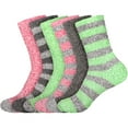 thumbnail image 1 of BambooMN Women's Extra Large Soft Fuzzy Warm Cozy Comfy Fuzzy Plush Cute Striped Solid Slipper Socks - Assortment B - 6 Pairs, 1 of 6