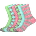 thumbnail image 1 of BambooMN Women's Extra Large Soft Fuzzy Warm Cozy Comfy Fuzzy Plush Cute Striped Solid Slipper Socks - Assortment D - 6 Pairs, 1 of 3