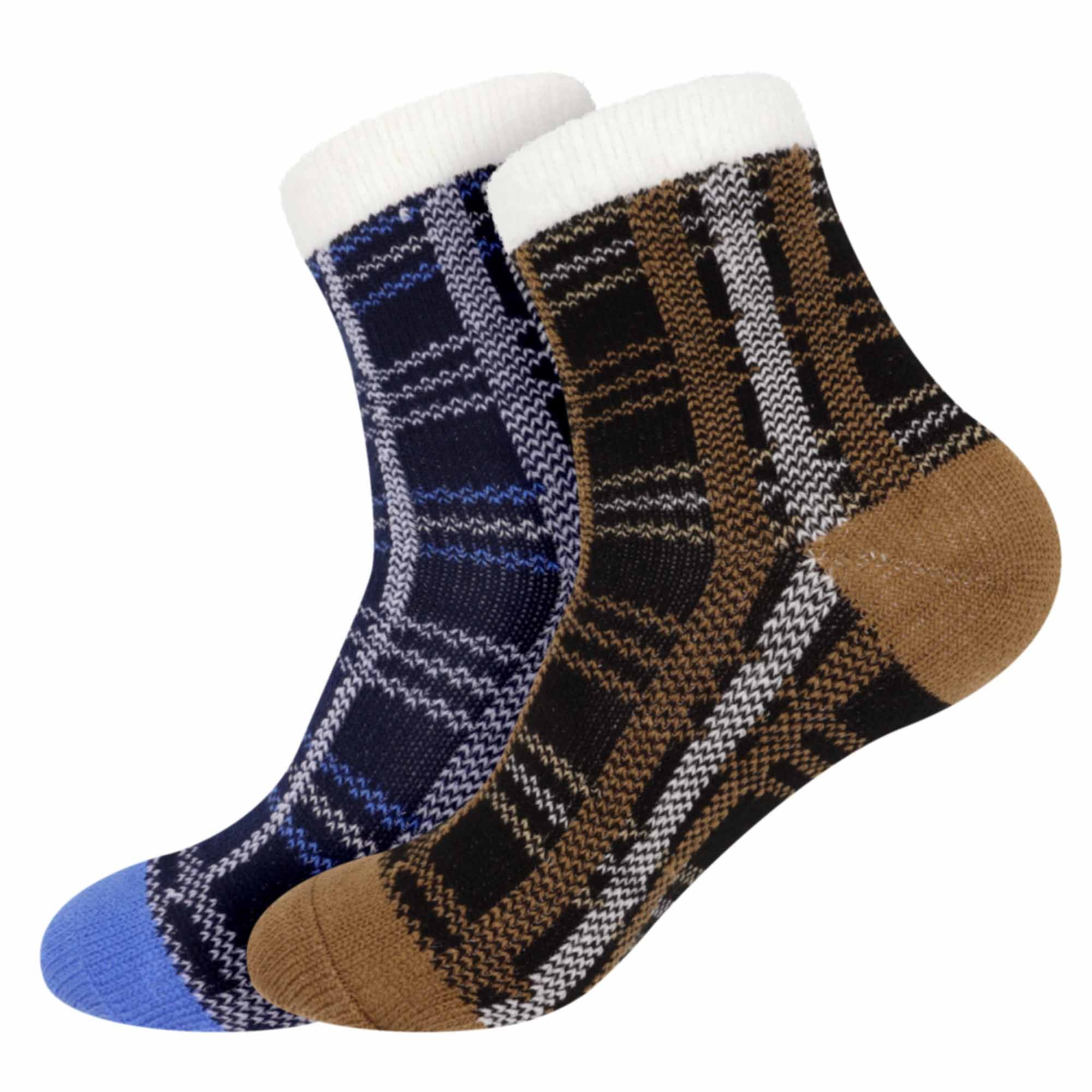 BambooMN Herren Hausschuhe-Socken – 3 Paar, Doppellagig, Weich & Warm | Flauschige Wollsocken Für Zu Hause, Größe M (39-45) & L/XL (44-42)