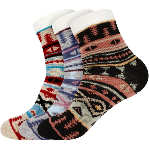 BambooMN Women's Funky Double Layer Thick Soft Warm Fuzzy Comfy Home Socks, 3 Pairs Asst A, L/XL