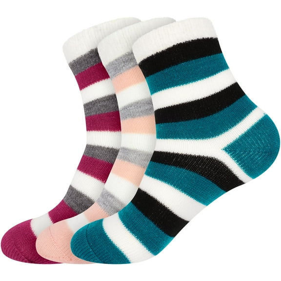 BambooMN Women's Funky Double Layer Thick Soft Warm Fuzzy Comfy Home Socks, 3 Pairs Asst C, L/XL