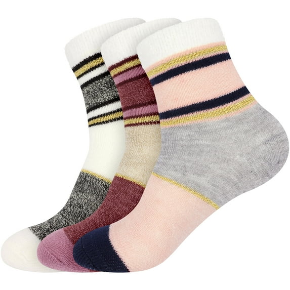 BambooMN Women's Funky Double Layer Thick Soft Warm Fuzzy Comfy Home Socks, 3 Pairs Asst E, L/XL