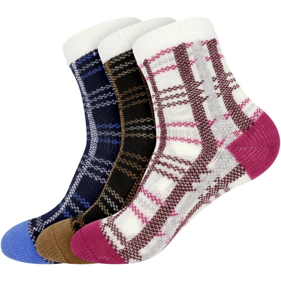 BambooMN Women's Funky Double Layer Thick Soft Warm Fuzzy Comfy Home Socks, 3 Pairs Asst G, L/XL