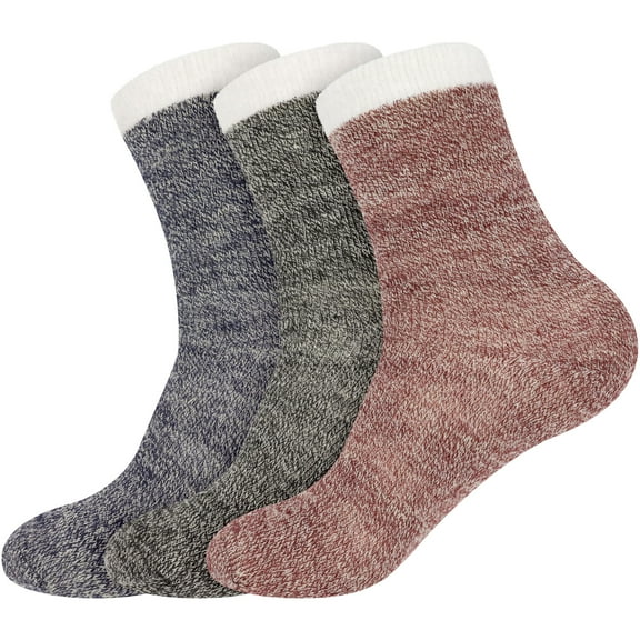 BambooMN Women's Funky Double Layer Thick Soft Warm Fuzzy Comfy Home Socks, 3 Pairs Asst I, S/M