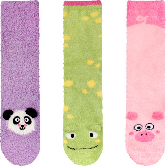 BambooMN Women's Fuzzy Crew Socks - Non-Slip Grips - Assortment 20 - Extra-Large - 3 Pairs