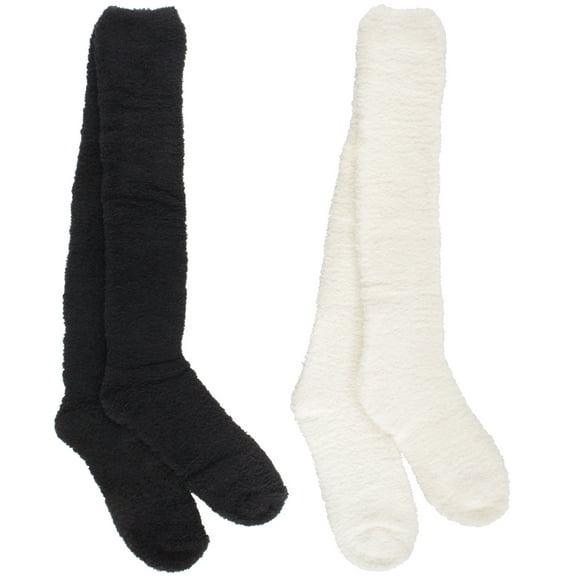 BambooMN Women's Fuzzy Knee High Socks - Polka Dots and Solid Colors - 2 Sizes - 1 Pair Pack