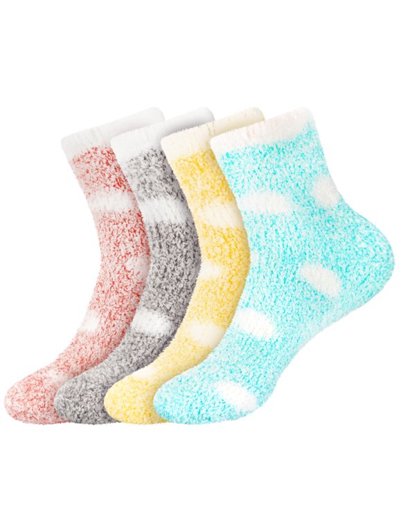Women's Fuzzy Polka Dot Cuff Socks - Assortment 4C - 4 Pairs