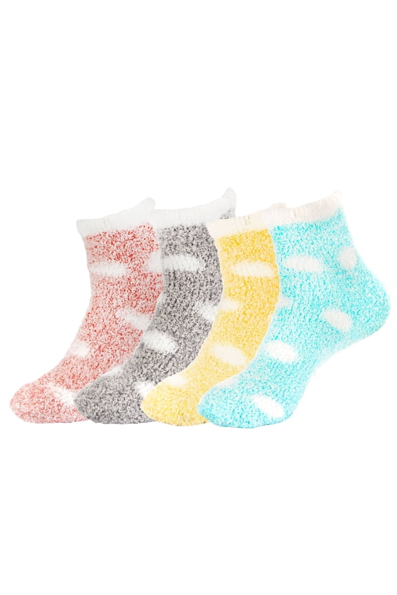Women's Fuzzy Polka Dot Cuff Socks - Assortment 4C - 4prs