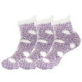 thumbnail image 1 of BambooMN Women's Fuzzy Polka Dot Cuff Socks - Deep Purple - 3prs, 1 of 6