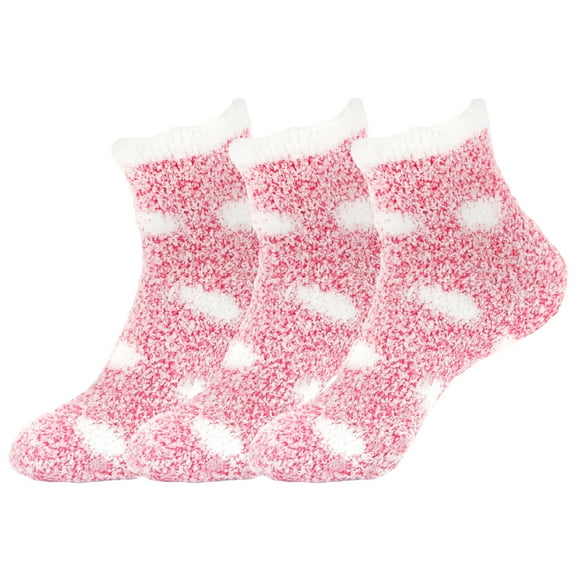 BambooMN Women's Fuzzy Polka Dot Cuff Socks - Magenta - 3prs