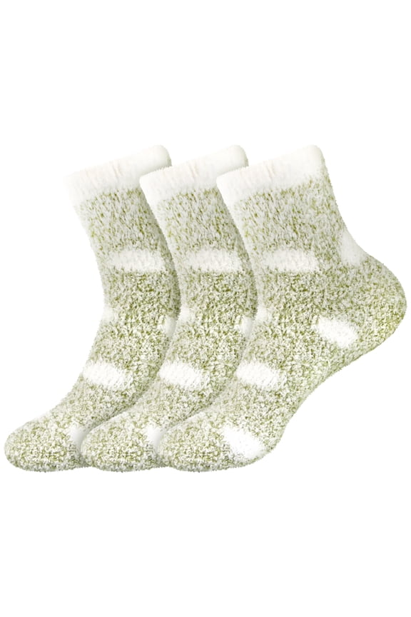 Women's Fuzzy Polka Dot Cuff Socks - Olive Green - 3 Pairs