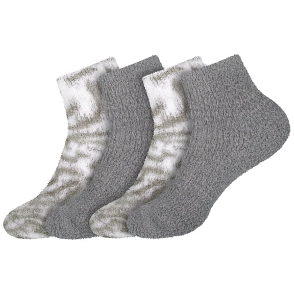 BambooMN Women's Girl Fuzzy Warm Fluffy Tie-Dye Colorful Fun Ankle Socks - Inkwell - 4 Pairs