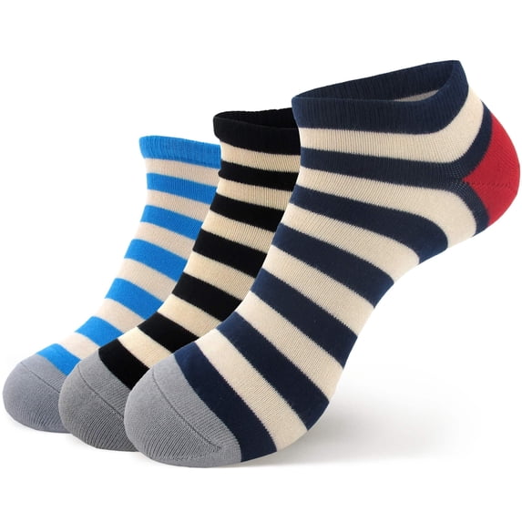 BambooMN Women's Rayon From Bamboo Striped Ankle Socks - Asst B - 3 Pairs