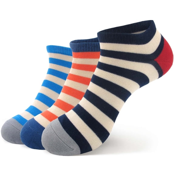 BambooMN Women's Rayon From Bamboo Striped Ankle Socks - Asst D - 3 Pairs
