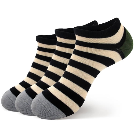 BambooMN Women's Rayon From Bamboo Striped Ankle Socks - Green Black - 3 Pairs