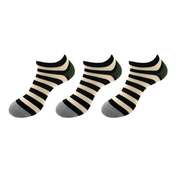 BambooMN Women's Rayon From Bamboo Fiber Stripes Ankle Socks, 3 Pairs (Green Black)
