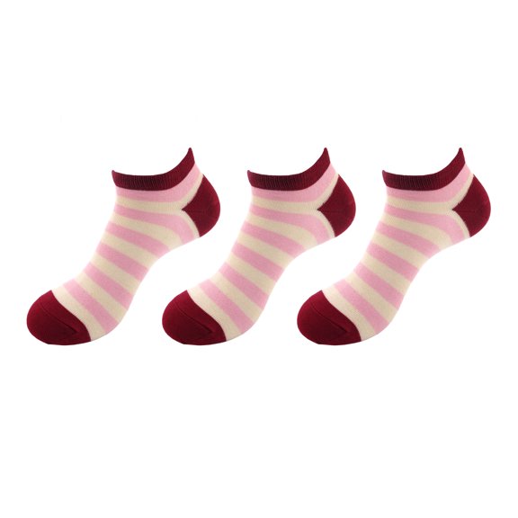 BambooMN Women's Rayon From Bamboo Fiber Stripes Ankle Socks, 3 Pairs (Strawberry)