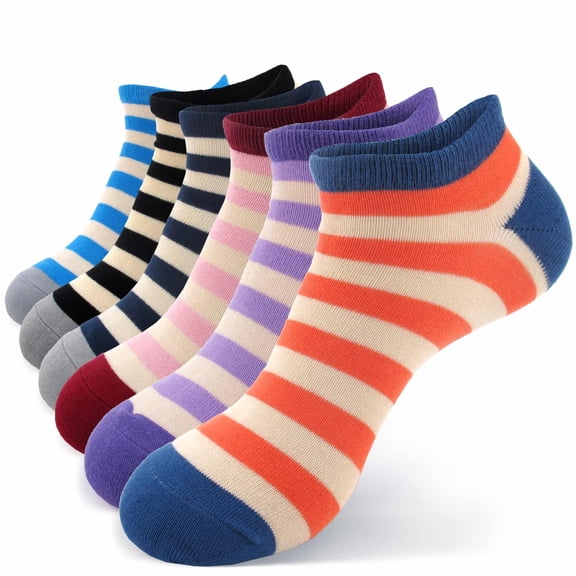 BambooMN Women's Rayon From Bamboo Striped Ankle Socks - Asst A - Extra Large - 6 Pairs