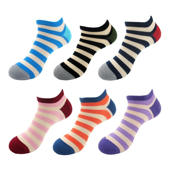 BambooMN Women's Rayon From Bamboo Fiber Stripes Ankle Socks, 6 Pairs (Asst A)