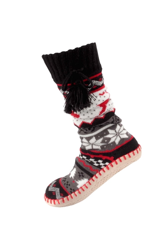 Women's Knit Gripper Slipper Socks with Tassel - Red Reindeer - 1 Pair