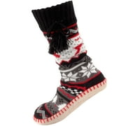 BAMBOOMN Women's Soft Fuzzy Furry Gripper Slipper Socks with Tassel - Red Reindeer - s/m - 1 Pair