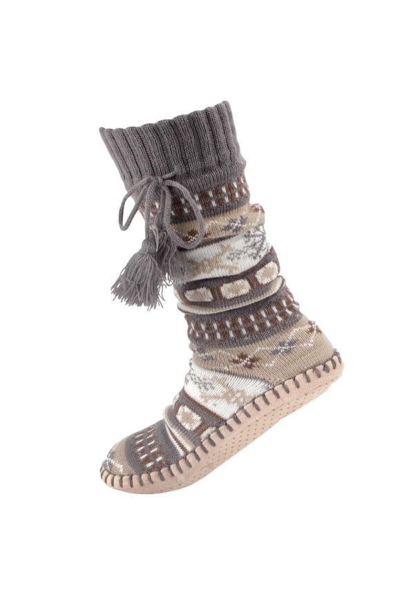 Women's Knit Gripper Slipper Socks with Tassel - Ultimate Grey Extra Large - 1 Pair