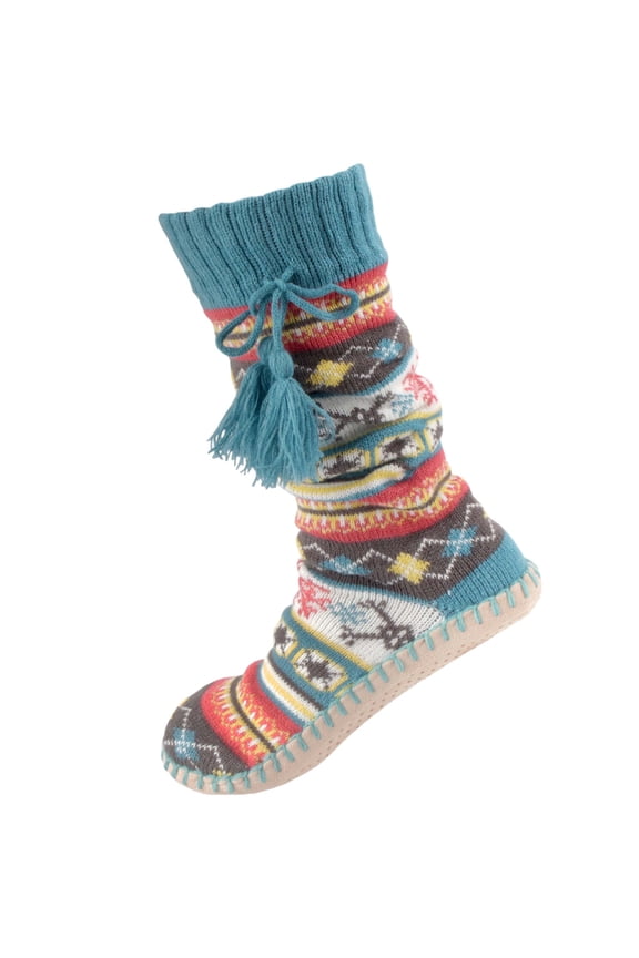Women's Knit Gripper Slipper Socks with Tassel - Multi Snowflake Extra Large - 1 Pair
