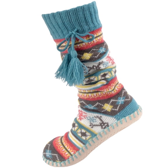 BambooMN Women's Knit Gripper Slipper Socks with Tassel - Multi Snowflake Extra Large - 1 Pair