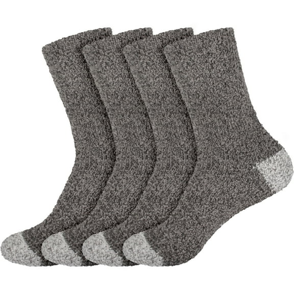 BambooMN Women's Soft Fuzzy Warm Cozy Comfy Fuzzy Plush Cute Solid Slipper Socks - Black Grey - 4 Pairs