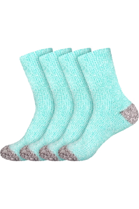 Women's Soft Fuzzy Warm Cozy Comfy Fuzzy Plush Cute Solid Slipper Socks - Blue Grey - 4 Pairs