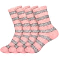 thumbnail image 1 of BambooMN Women's Soft Fuzzy Warm Cozy Comfy Fuzzy Plush Cute Striped Slipper Socks - Pink Grey - 4 Pairs, 1 of 7