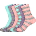 thumbnail image 1 of BambooMN Women's Soft Fuzzy Warm Cozy Comfy Fuzzy Plush Cute Striped Solid Slipper Socks - Assortment A - 6 Pairs, 1 of 6