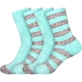 thumbnail image 1 of BambooMN Women's Soft Fuzzy Warm Cozy Comfy Fuzzy Plush Cute Striped Solid Slipper Socks - Blue Grey - 4 Pairs, 1 of 7