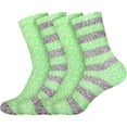 thumbnail image 1 of BambooMN Women's Soft Fuzzy Warm Cozy Comfy Fuzzy Plush Cute Striped Solid Slipper Socks - Green Grey - 4 Pairs, 1 of 7
