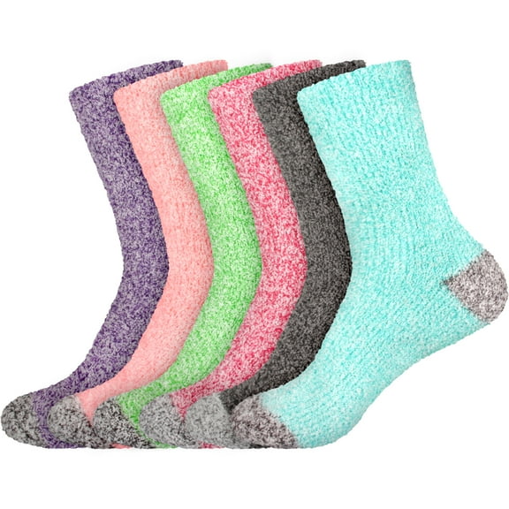BambooMN Women's Soft Fuzzy Warm Cozy Solid Socks - Assortment A - 6 Pairs