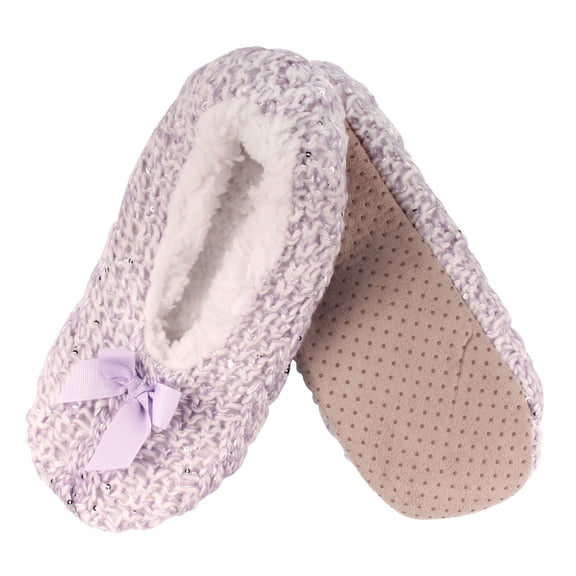 BambooMN Women's Soft Sequin Fuzzy Slippers with Non-Slip Grips - Purple - Medium - 1 Pair