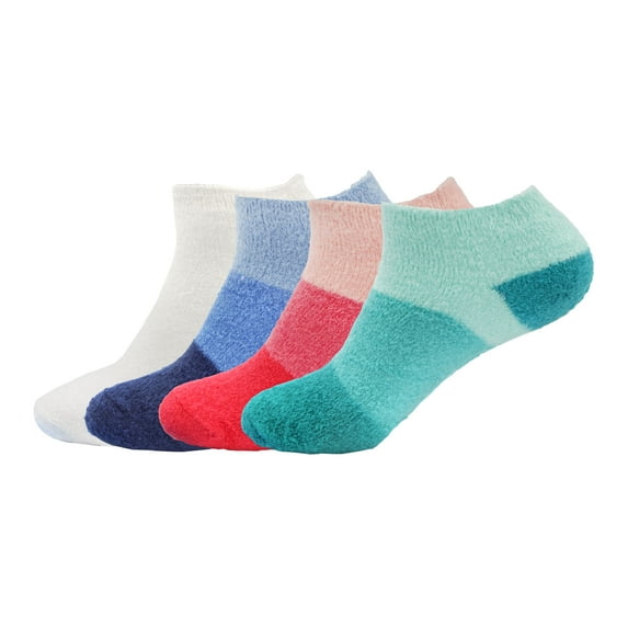 BambooMN Women's Fuzzy Aloe Infused Soft Nylon Spa Socks - Assortment 4B - Extra Large - 4 Pairs