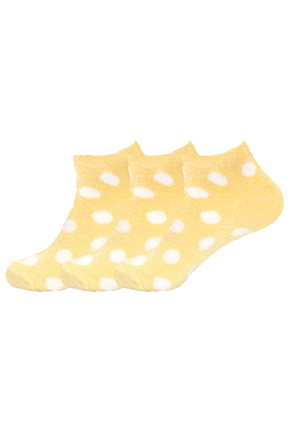 Women's Fuzzy Aloe Infused Soft Nylon Spa Socks - Yellow Dots - Extra Large - 3 Pairs