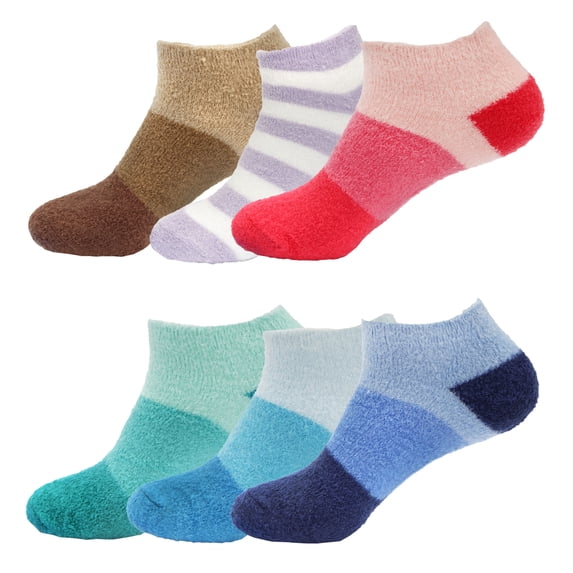 BambooMN Women's Fuzzy Aloe Infused Soft Nylon Spa Socks - Assortment 6G - Extra Large - 6 Pairs