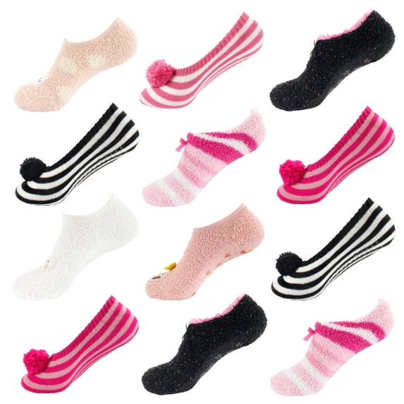 BambooMN Women's Super Soft Warm Cozy Fuzzy Slipper Socks Assortments - Assortment 08-12 Pairs