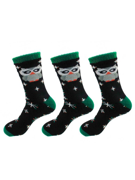 Women's Christmas Double Layer Socks - 02 Owl - Extra Large - 3 Pairs
