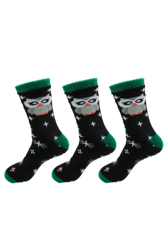 Women's Christmas Double Layer Socks - 02 Owl - Extra Large - 3 Pairs