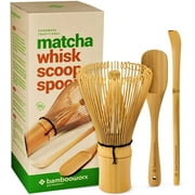 BambooWorx Matcha Whisk Set - Matcha Whisk Chasen, Traditional Scoop Chashaku, Tea Spoon. The Perfect Set to Prepare a Traditional Cup of Japanese Matcha Tea, Handmade from 100% Natural