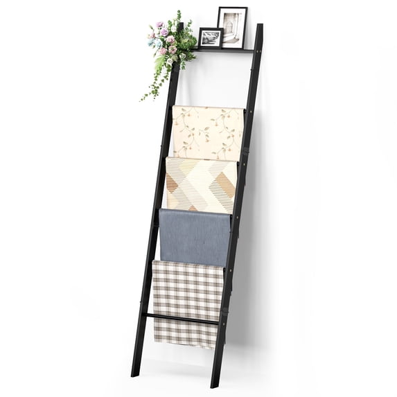 Bamboohomie Blanket Ladder, 6-Tier Bamboo Ladder Shelf, Wall Leaning ...
