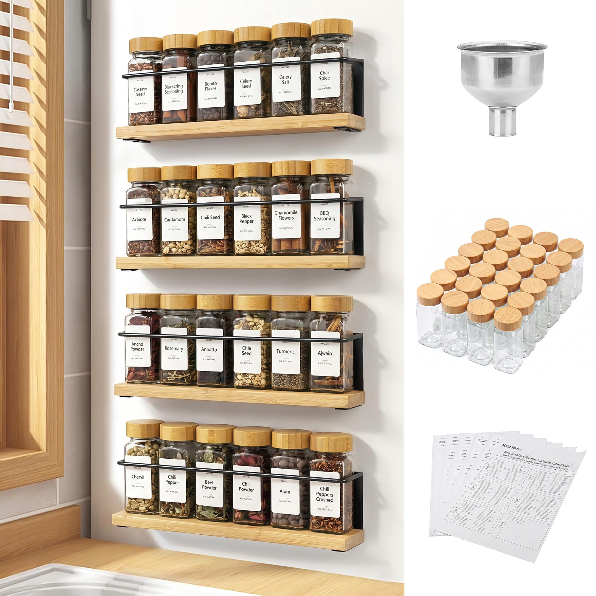 Refrigiration Racks Bambooic Spice Rack For Refrigerator Space Savingplete Set With 24 Lid ...